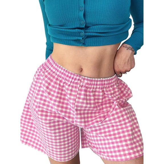 JYYYBF Women's Pajama Shorts Stripe/Plaid Elastic Waist Comfy Sleep Shorts Summer Casual Pajama Bottoms