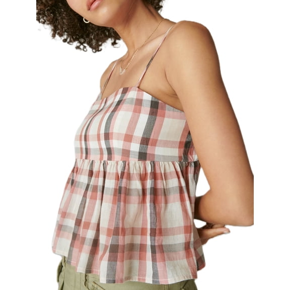 JYYYBF Women's Plaid Crop Camisole Fitted Square Neck Spaghetti Strap Backless Ruffle Tops for Summer