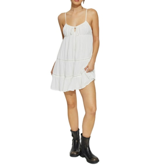 JYYYBF Women's Summer Mini Dress Sleeveless Scoop Neck Tie-up Front Loose Cami Dress Beachwear