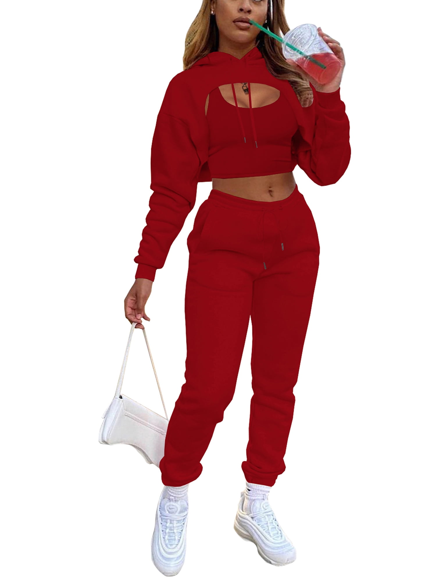 Sporty Crop Top and Pocket Detail Jogger Tracksuit Pant Set – sunifty