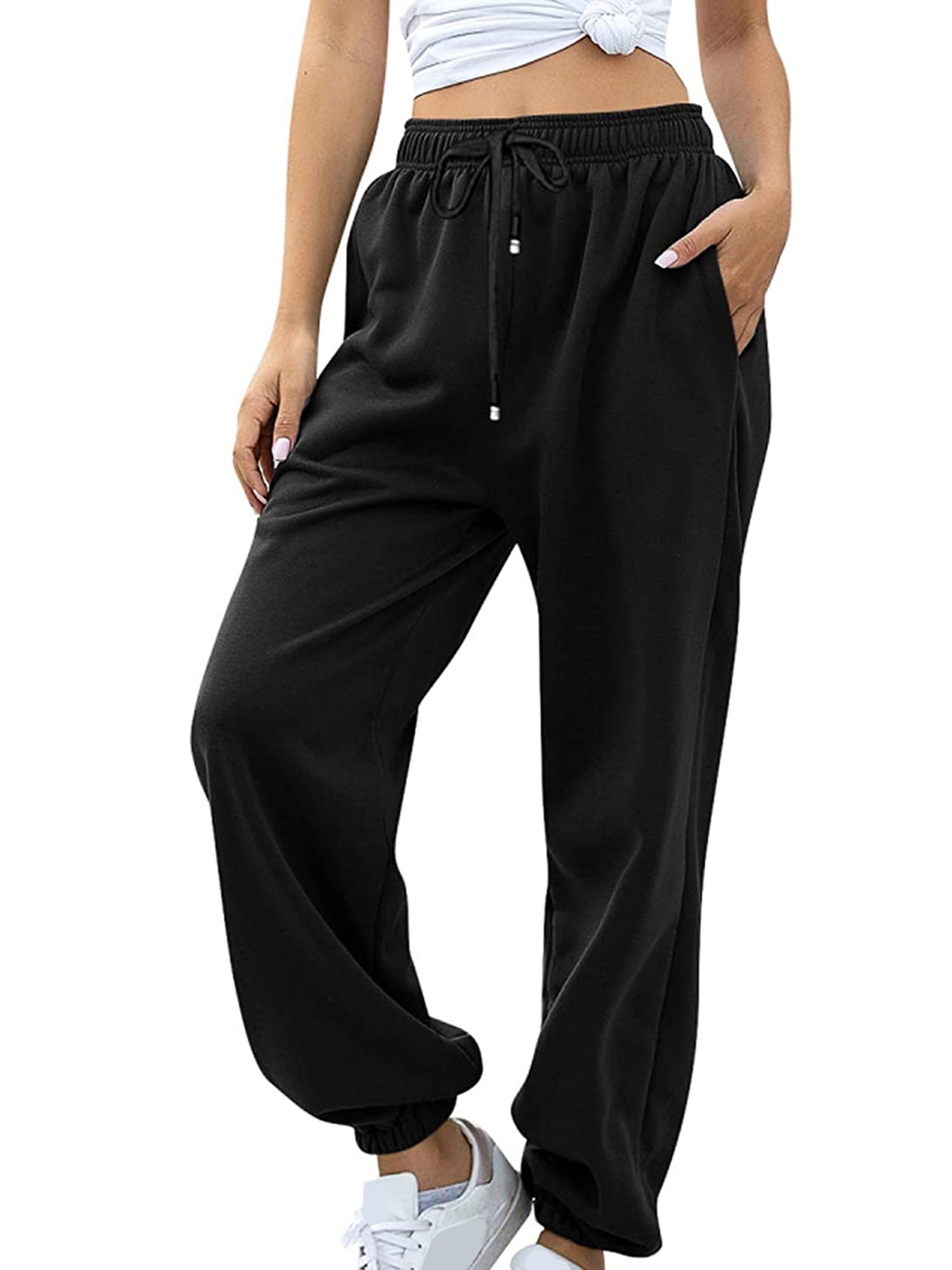 JYYYBF Womens Casual Comfy Sweatpants High Waisted Drawstring Sweat Pants  Cinch Bottom Workout Joggers Trousers with Pocket Black XXL