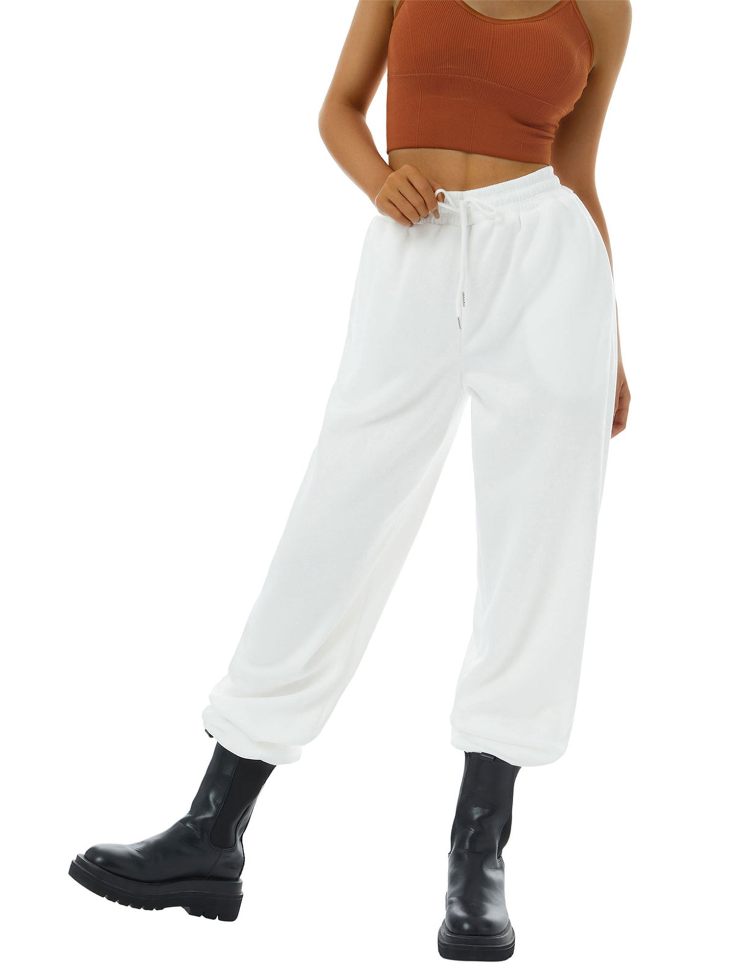 2DXuixsh Women Casual Pants Petite with Pockets Pants Womens Waisted  Sweatpants Comfy Workout High Pants Jean Sweatpants Women Polyester Beige Xl