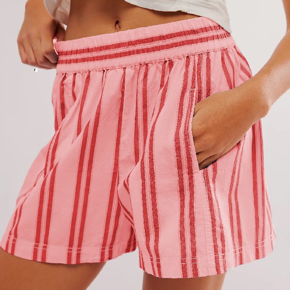 JYYYBF Womens Plus Size Striped Shorts, Elastic Waist Casual Shorts Summer Streetwear for Daily Date