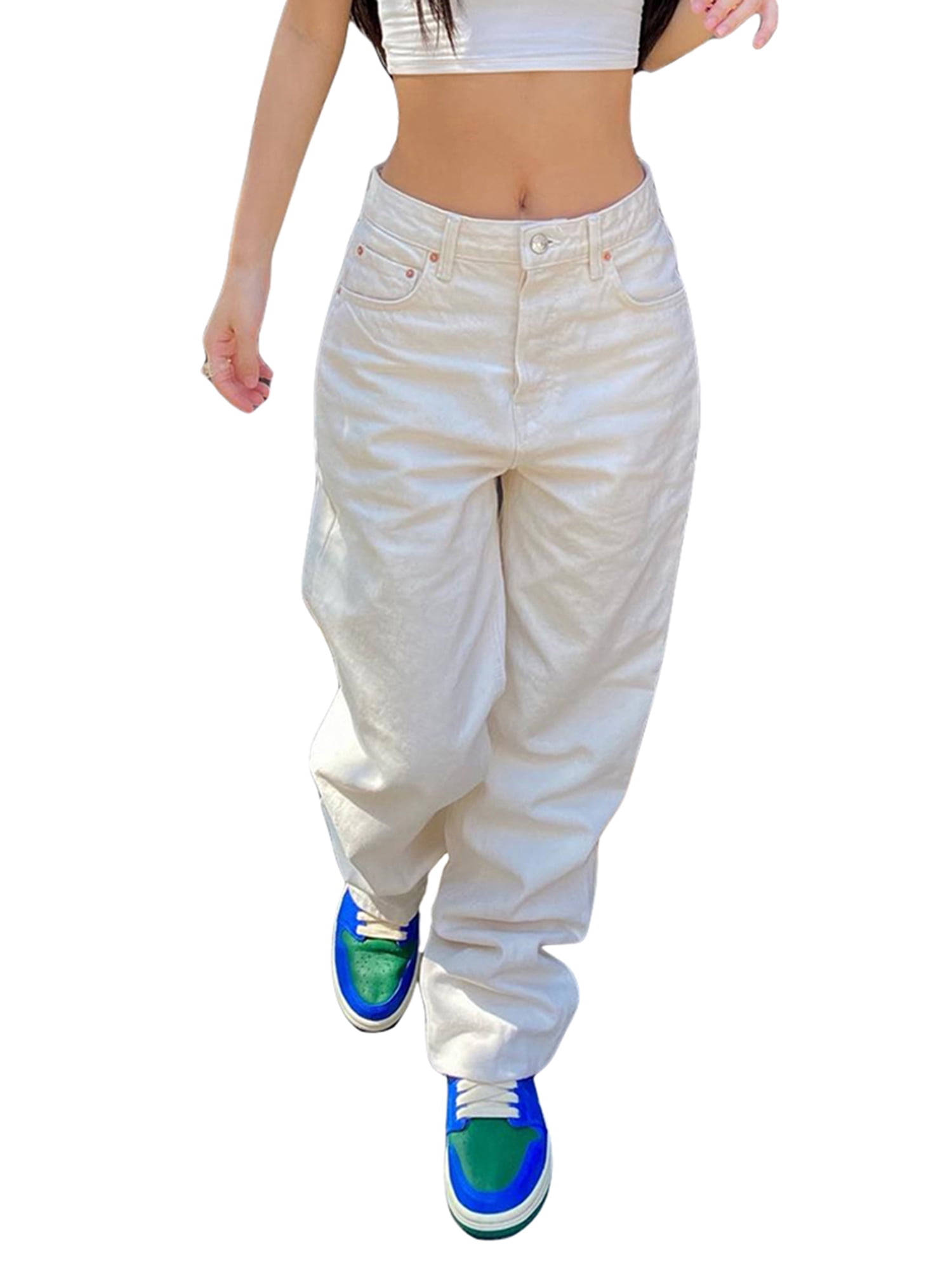 Jyate Vintage White Cargo Pants Women Y2k Streetwear Chic Pockets Low Rise  Loose Jeans Female Retro Harajuku Casual Trousers - AliExpress