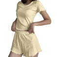 thumbnail image 1 of JYnXIANTI 2 Piece Pj Sets for Woman Ribbed Ruffle Short Sleeve Tops and Shorts Lounge Set Summer Matching Pajamas Set Sleepwear, 1 of 5