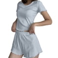 thumbnail image 1 of JYnXIANTI 2 Piece Pj Sets for Woman Ribbed Ruffle Short Sleeve Tops and Shorts Lounge Set Summer Matching Pajamas Set Sleepwear, 1 of 5