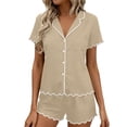 thumbnail image 1 of JYnXIANTI 2 Piece Pj Sets for Women V Neck Button Down Shirts Cute Ruffle Hem Shorts Pajama Sets Summer Pocket Matching Outfits, 1 of 6