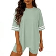 thumbnail image 1 of JYnXIANTI 2 Piece Sets for Women Loose Striped T Shirts Soft Bike Shorts Lounge Set Summer Workout Athletic Clothes Activewear, 1 of 5