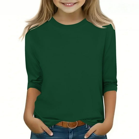 JYnXIANTI 3-12 Y Unisex Children T Shirts 3/4 Sleeve Solid Color Tee Toddler Baby Round Neck Casual Tops Thin Basic Clothes
