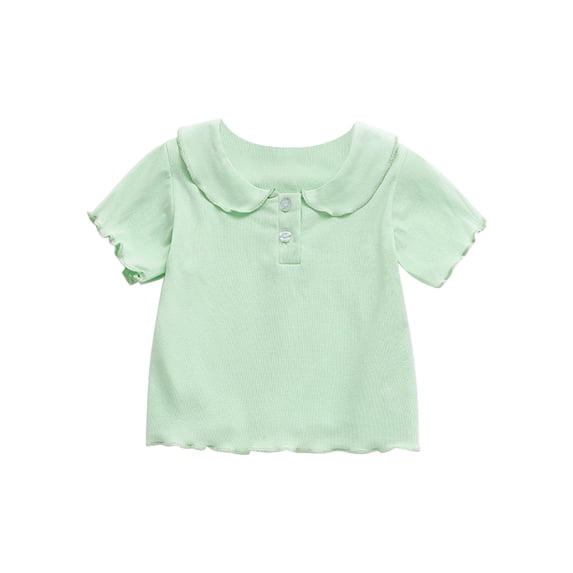 JYnXIANTI 6M-7Y Baby Girls Cotton T Shirts Babydoll Collar Tee Tops Toddler Ruffle Short Sleeve Comfy Shirts for Kids Child