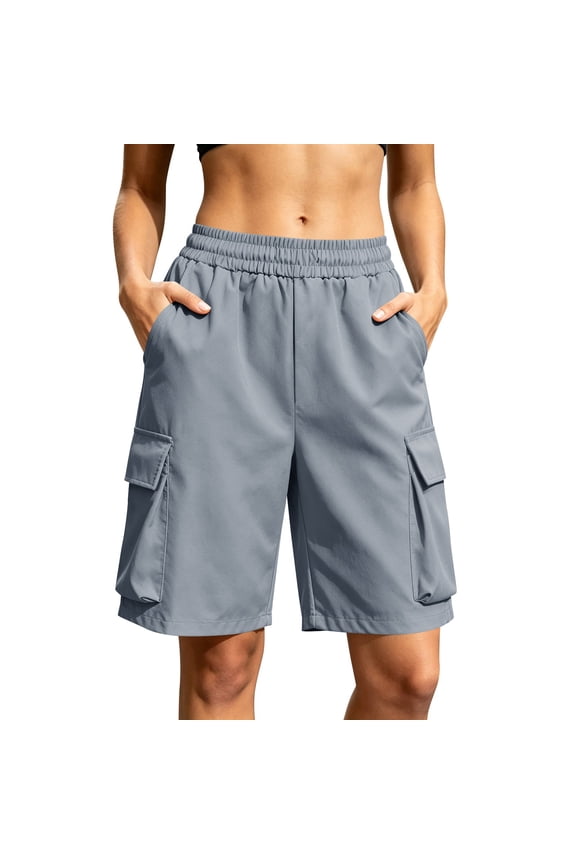 Bermuda Shorts for Women Loose Fit Soft Cargo Shorts with Pockets Mid Waisted Hiking Shorts for Outdoor Fishing