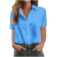 thumbnail image 1 of JYnXIANTI Button Down Shirts for Women Classic Short Sleeve Collared Office Work Tops Casual Comfort T-Shirt Summer Outfits, 1 of 4