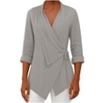 thumbnail image 1 of JYnXIANTI Button Down Shirts for Women Comfy Long Sleeve Work Blouses Dressy Casual Tops Cotton Linen V Neck Side Tie Front Shirts, 1 of 6