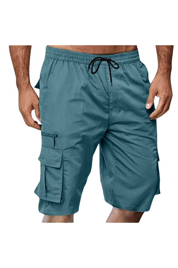 Cargo Shorts for Men Loose Casual Elastic Waist Bermuda Shorts Hiking Fishing Work Shorts with Zipper Pockets