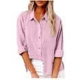 thumbnail image 1 of JYnXIANTI Cotton Linen Tops for Women Long Sleeve Button Down Shirts High Low Hem Collared T Shirts Comfort Fall Clothes, 1 of 7
