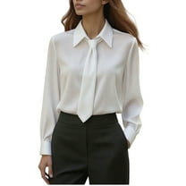 JYnXIANTI Dress Shirts for Women Long Sleeve Tie Front Collared Tops Dressy Work Shirt Office Blouses Comfy Loose Clothes