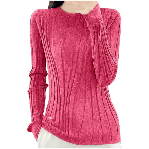 JYnXIANTI Fall Sweaters for Women Solid Color Crew Neck Warm Pullover Fashion Textured Long Sleeve Knit Tops