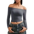 thumbnail image 1 of JYnXIANTI Going out Tops for Women off Shoulder Long Sleeve Shirts for Women Fall Fashion Slim Fitted Ruched Tight Tee Clothes, 1 of 5