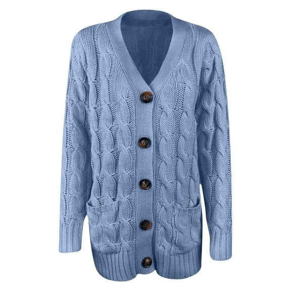 JYnXIANTI Long Cardigans for Women Oversized Long Sleeve Cable Knit Sweater Fall Winter Button down Warm Outwear with Pockets