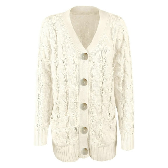 JYnXIANTI Long Cardigans for Women Oversized Long Sleeve Cable Knit Sweater Fall Winter Button down Warm Outwear with Pockets