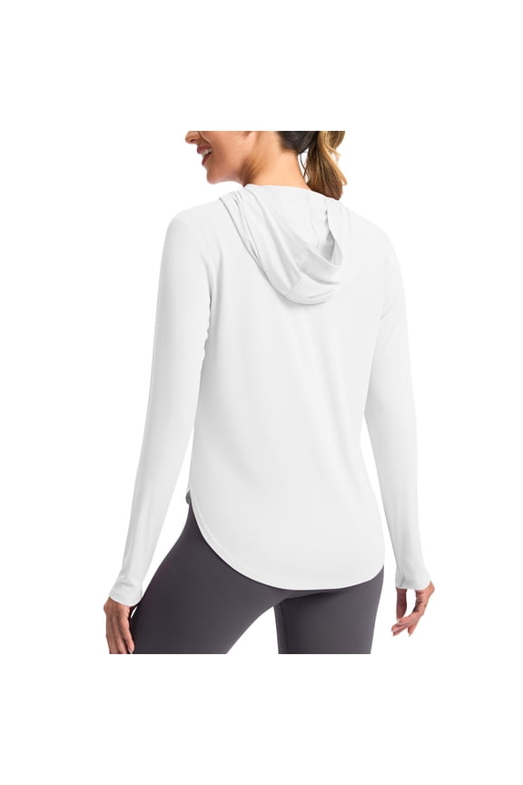 Long Sleeve Shirts for Women UV Protection Hooded Workout Tops with Thumb Holes Comfy Running Athletic T-Shirts