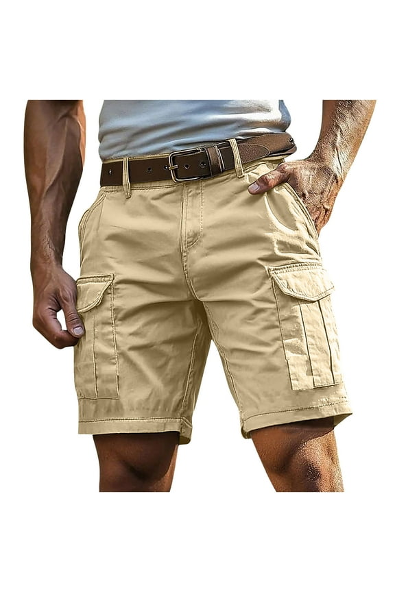 Mens Hiking Cargo Shorts Soft Comfortable Cotton Linen Shorts Hiking Travel Fishing Bermuda Shorts with Pockets