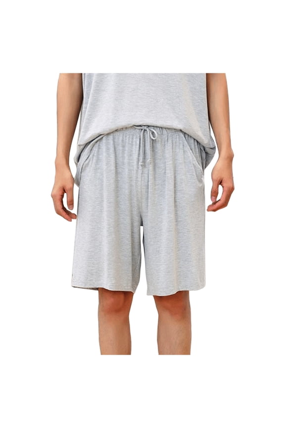 Mens Pajama Shorts Breathable Loose Fit Elastic Waist Knee Length Pj Bottoms Soft Loungewear Summer Sleep Shorts