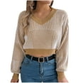 thumbnail image 1 of JYnXIANTI Oversized Sweaters for Women Trendy Color Block Crew Neck Lantern Sleeve Cropped Sweaters Casual Loose Knitted Tops, 1 of 7