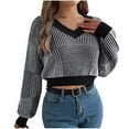 thumbnail image 1 of JYnXIANTI Oversized Sweaters for Women Trendy Color Block Crew Neck Lantern Sleeve Cropped Sweaters Casual Loose Knitted Tops, 1 of 7