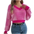 thumbnail image 1 of JYnXIANTI Oversized Sweaters for Women Trendy Color Block Crew Neck Lantern Sleeve Cropped Sweaters Casual Loose Knitted Tops, 1 of 7