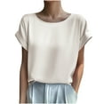thumbnail image 1 of JYnXIANTI Satin Shirts for Women Round Neck Short Sleeve Soft Tops Casual Comfortable Tee T Shirts Summer Fashion Clothes, 1 of 3
