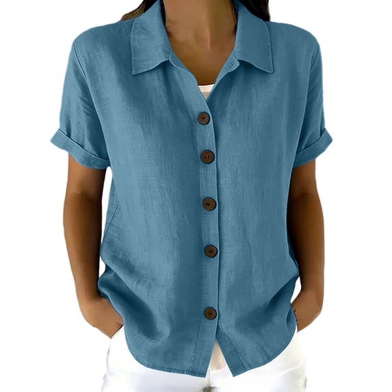JYnXIANTI Summer Tops for Women Breathable Button Down Shirts Comfort Soft Lapel Blouses Casual Beach Travel Tshirt Outfits