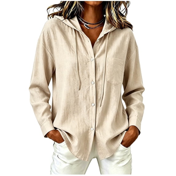 JYnXIANTI Summer Tops for Women Long Sleeve Button Down Shirts UV Protection Hooded T-Shirts with Pocket Beach Clothes