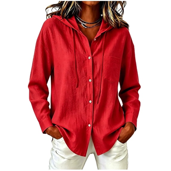 JYnXIANTI Summer Tops for Women Long Sleeve Button Down Shirts UV Protection Hooded T-Shirts with Pocket Beach Clothes