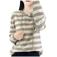 thumbnail image 1 of JYnXIANTI Sweaters for Women Causal Stripe Drawstring Hooded Pullover Lightweight Knit Long Sleeve Tops Fall Fashion Clothing, 1 of 4