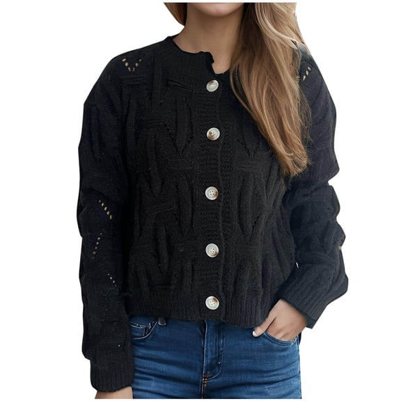 JYnXIANTI Sweaters for Women Fall Warm Button down Crochet Knitting Cardigan Casual Fashion Solid Long Sleeve Tops Outwear