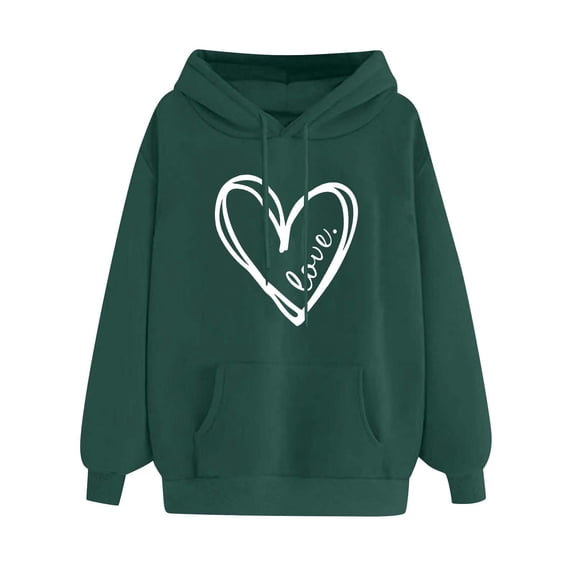 JYnXIANTI Sweatshirts for Women Lightweight Heart Graphic Hooded Tops Long Sleeve Soft Comfy Pullover Hoodies with Pocket