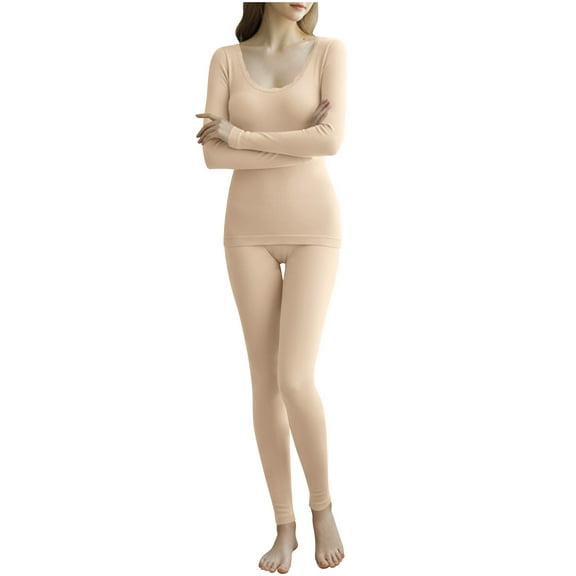JYnXIANTI Thermal Underwear Set for Women Cotton Scoop Neck Long Sleeve Base Layer Top with Long Johns Set Soft Loungewear