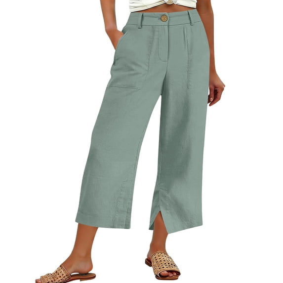 JYnXIANTI Wide Leg Pants Woman Lightweight High Waisted Capris with Side Split Pockets Summer Lounge Clothes for Beach