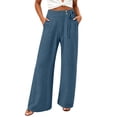 thumbnail image 1 of JYnXIANTI Wide Leg Pants for Women Loose Flowy High Waist Pants Breathable Beach Trousers Travel Outfit with Pockets(Blue,Small), 1 of 7