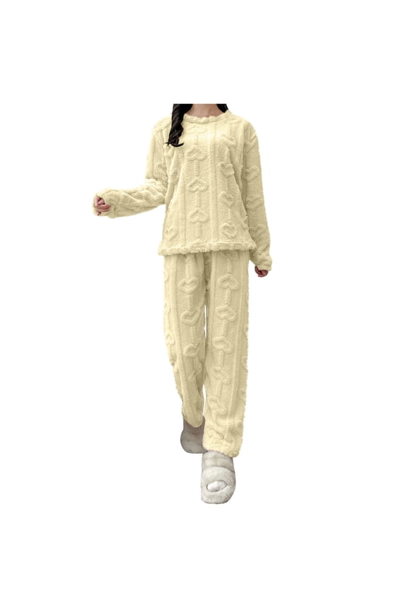 Women Pajamas Matching Sets 2 Piece Outfits Soft Fluffy Fleece Long Sleeve Pullover Pants Pj Set Warm Winter Sleepwear