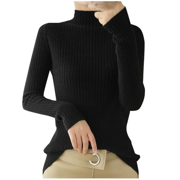 JYnXIANTI Women Sweaters Long Sleeve Ribbed Knit Basic Pullover Lightweight Solid Color Mock Neck Warm Tee Tops