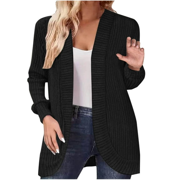 JYnXIANTI Women's Fashion Outwear Casual Lightweight Open Front Long Sleeve Ribbed Knit Cardigans Sweaters Fall Winter Coats