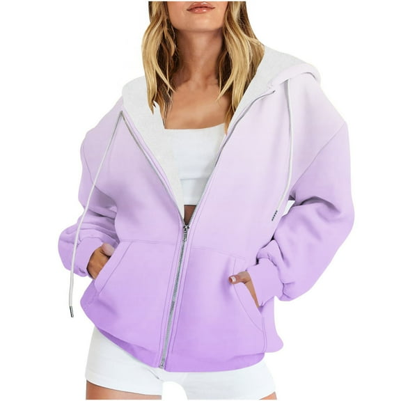 JYnXIANTI Women's Full Zip up Hoodie Fall Fashion Outfit Long Sleeve Color Block Sweatshirts Coat Pockets Jacket for Women