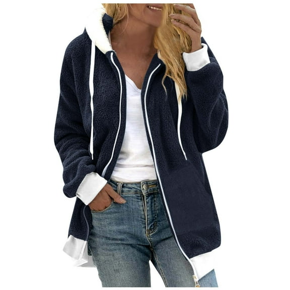 JYnXIANTI Women's Fuzzy Hoodies Sherpa Lined Drawstring Cozy Coats Fleece Oversized Full Zip up Sweatshirt Jackets with Pockets