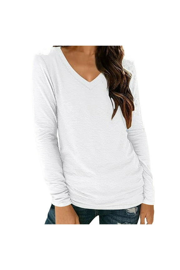 Women's Layering Tops V Neck Long Sleeve T Shirts Thin Basic Undershirt Fall Fashion Clothes Comfy Winter Clothing