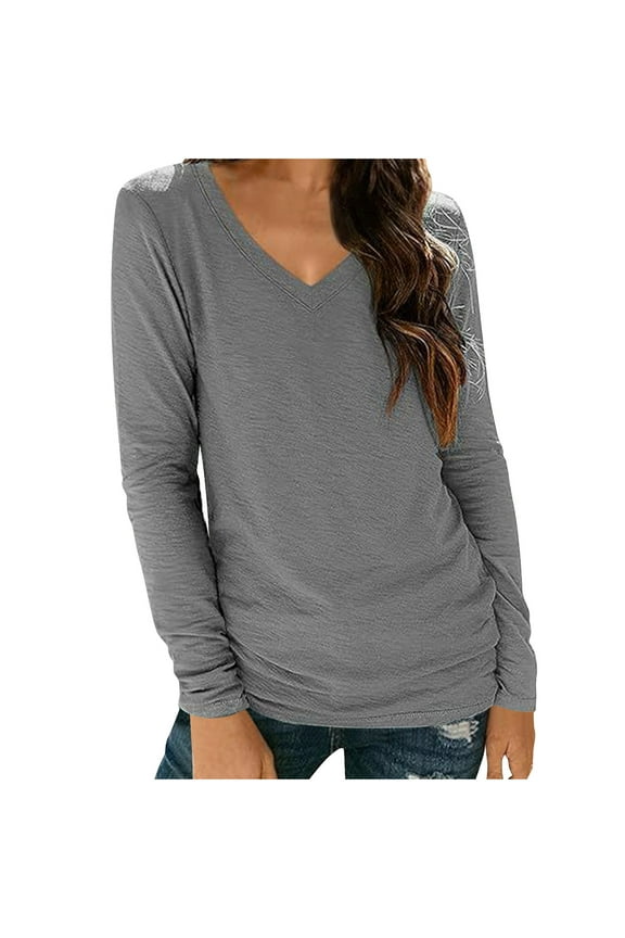 Women's Layering Tops V Neck Long Sleeve T Shirts Thin Basic Undershirt Fall Fashion Clothes Comfy Winter Clothing