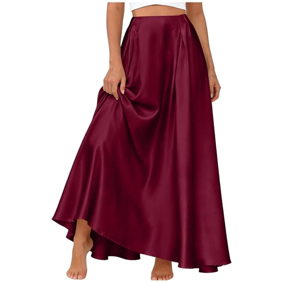 JYnXIANTI Women's Satin Maxi Skirt High Waist Elegant Comfy Silk Skirts Flowy A Line Skirt Summer Outfit for Party Wedding
