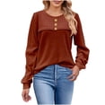 thumbnail image 1 of JYnXIANTI Women's Tops Solid Round Neck Long Sleeve Button T Shirts Ribbed Casual Comfortable Shirts Fall Winter Outfits, 1 of 6