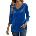 thumbnail image 1 of JYnXIANTI Women's Tops Velvet Long Sleeve Cowl Neck Comfort Shirts Fall Winter Trendy Casual Blouses Loose Outfit Clothing, 1 of 6